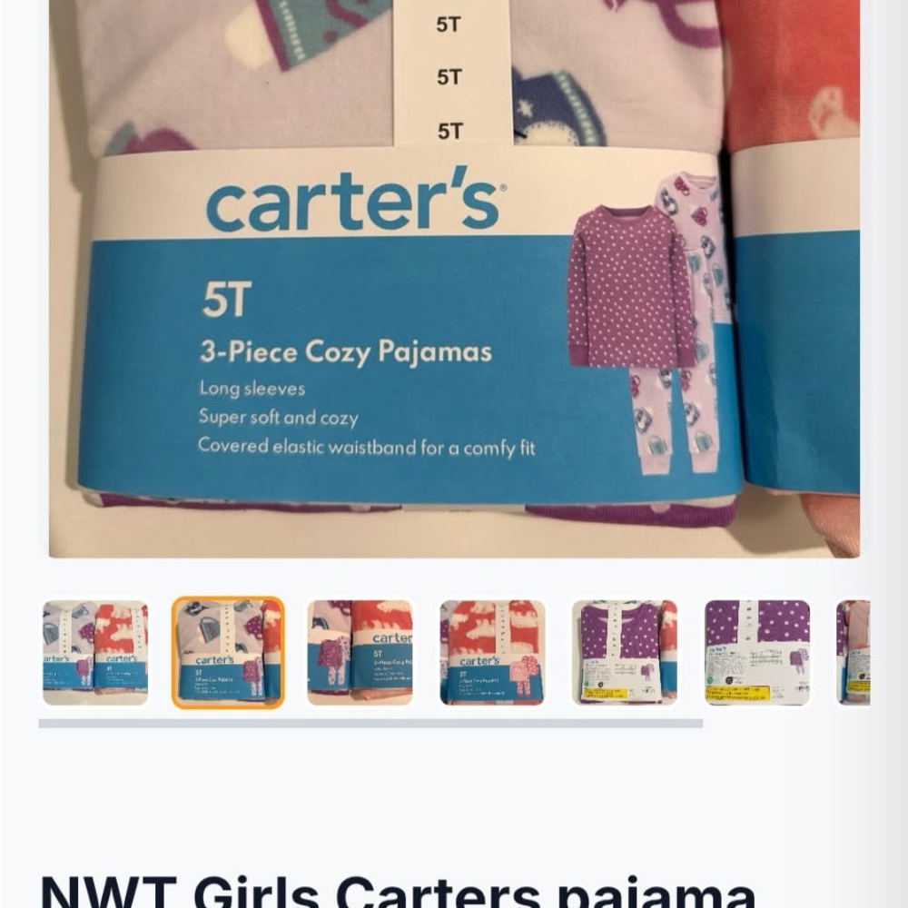 Carter's Purple and White 3-Piece Pajama Set